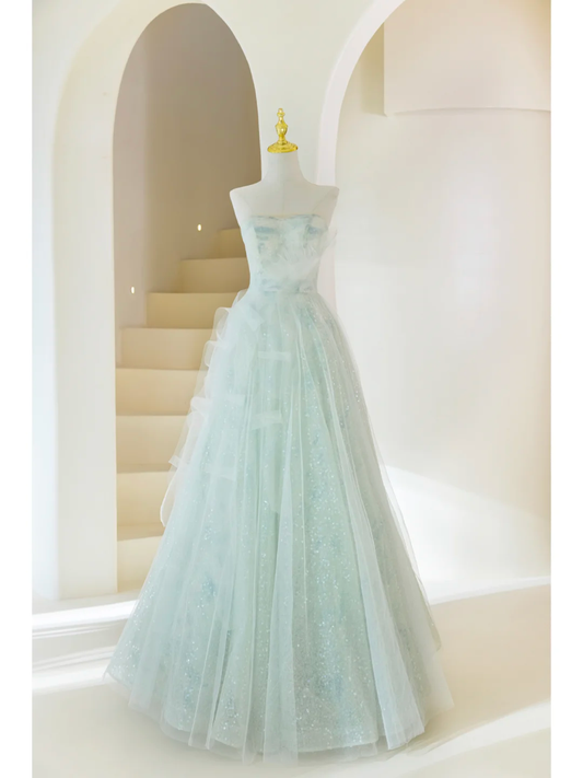 Unique Ball Gown Strapless Tulle Mint Green Senior Aesthetic Prom Dresses Prom Gowns Formal Outfits Graduation Dress RB008