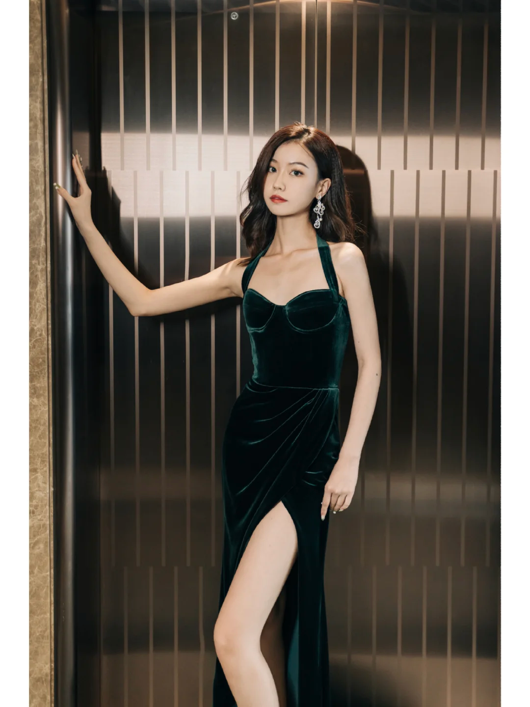 Vintage Mermaid Halter Dark Green Velvet Slit Prom Dresses Formal Dress 18th Birthday Outfits Prom Gown RB009