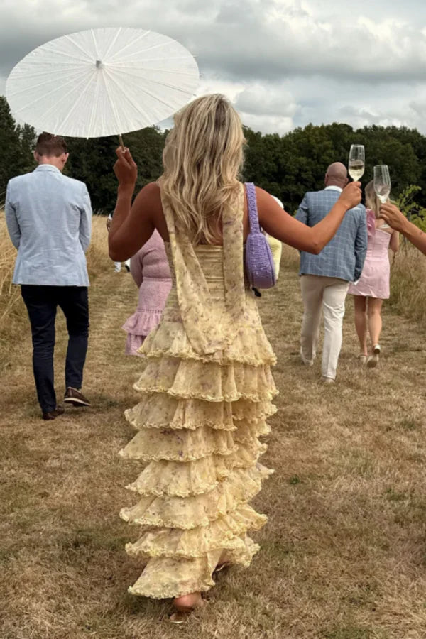 Sexy Mermaid Strapless Floral Yellow Prom Dresses Long Party Dress 21st Birthday Outfits Graduation Dress RB969