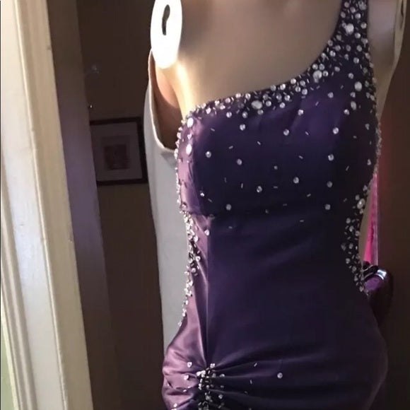 Vintage Mermaid One Shoulder Grape Satin Sleeveless Long Prom Dresses Party Dress 21st Birthday Outfits Graduation Dress RB017