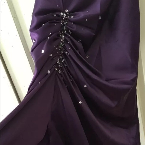 Vintage Mermaid One Shoulder Grape Satin Sleeveless Long Prom Dresses Party Dress 21st Birthday Outfits Graduation Dress RB017