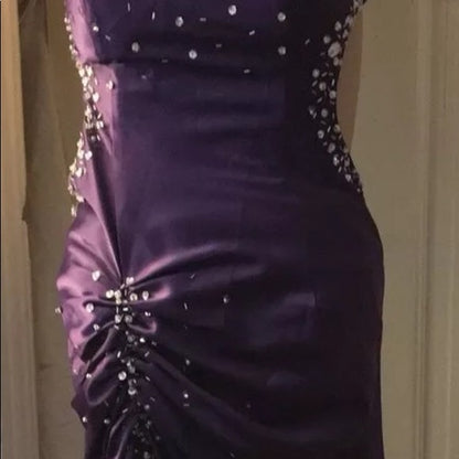 Vintage Mermaid One Shoulder Grape Satin Sleeveless Long Prom Dresses Party Dress 21st Birthday Outfits Graduation Dress RB017