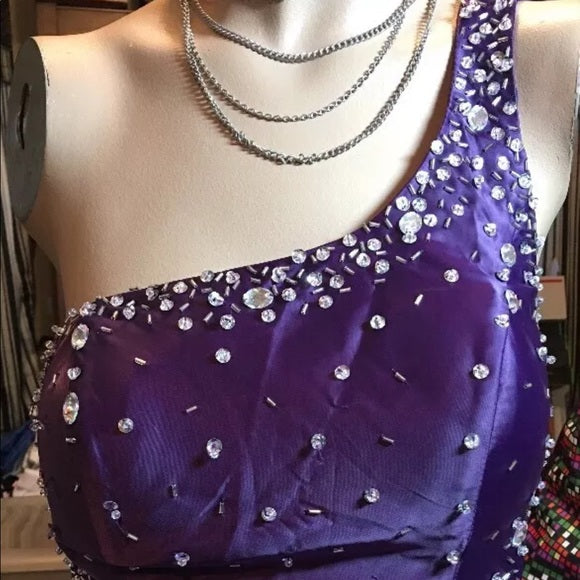 Vintage Mermaid One Shoulder Grape Satin Sleeveless Long Prom Dresses Party Dress 21st Birthday Outfits Graduation Dress RB017