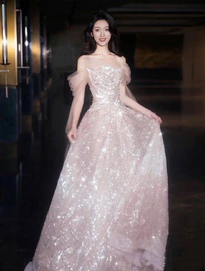 Unique Ball Gown Off The Shoulder Pink Tulle Prom Dresses inspiration Long Party Dress Birthday Outfits Graduation Dress RB1026