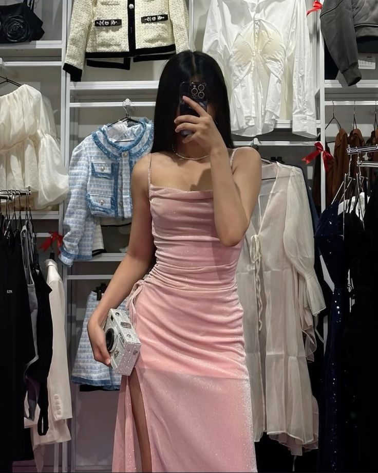 Unique Mermaid Spaghetti Straps Pink Slit Prom Dresses Long Party Dress Birthday Outfits Graduation Dress RB1027