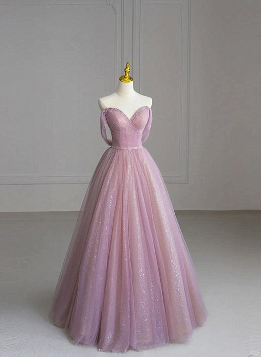 Unique Ball Gown Off The Shoulder Pink Tulle Prom Dresses inspiration Long Party Dress Birthday Outfits Graduation Dress RB1041