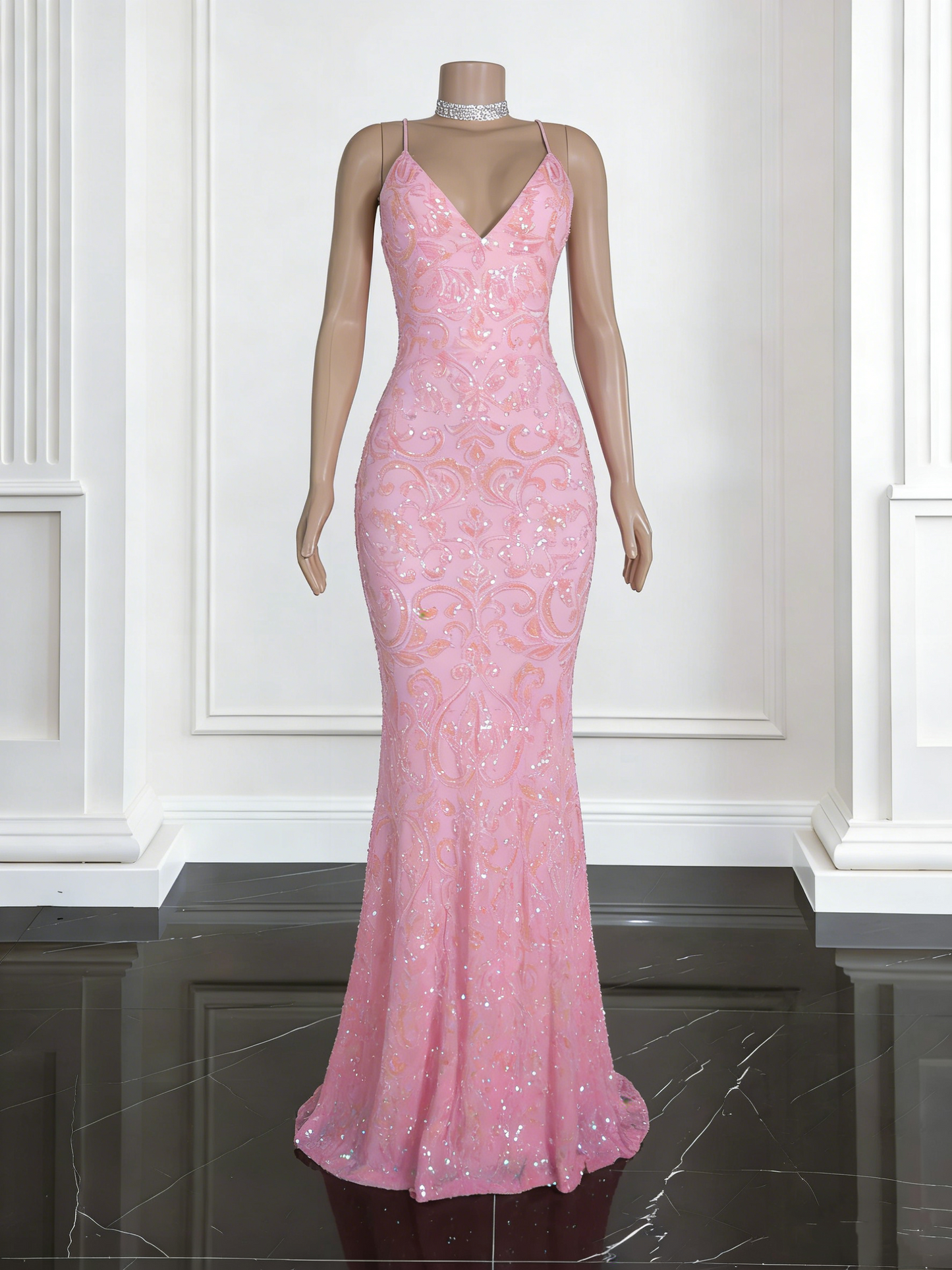 Vintage Mermaid Spaghetti Straps Sequin Pink Prom Dresses Long Party Dress 18th Birthday Outfit Graduation Dress RB1044