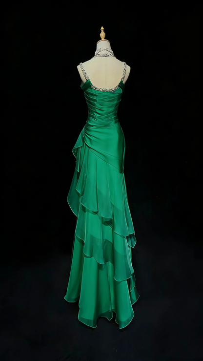 Modest Mermaid Straps Chiffon Red Long Prom Dresses New Long Evening Gowns Formal Dress N1417