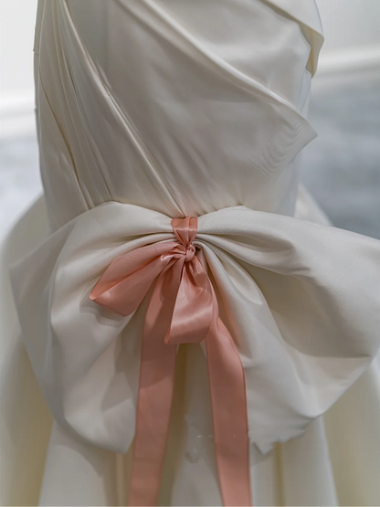 Dreamy Mermaid Short Sleeves Off The Shoulder White Fitted Satin Ruffles Corset Wedding Dress Bridal Gowns Wedding Dresses With Train RB1067