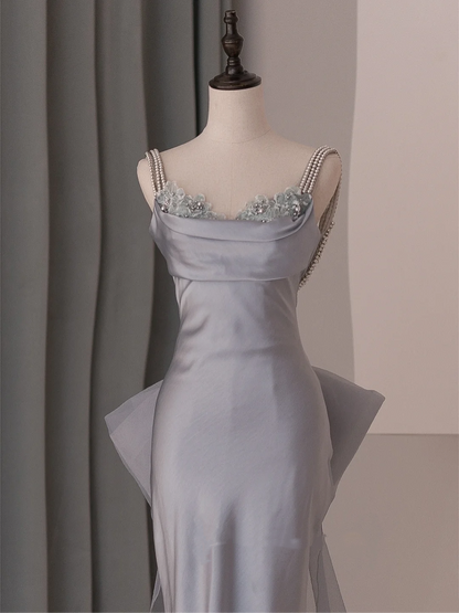 Modest Trendy Mermaid Spaghetti Straps Dusty Gray Organza Pleated Prom Dresses Style Long Senior High School Party Dress RB1075
