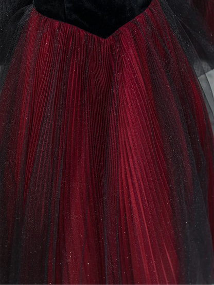 Modest Ball Gown Sweetheart Burgundy Black Tulle Prom Dresses Long Party Dress Birthday Outfit Teenagers Graduation Dress RB1079