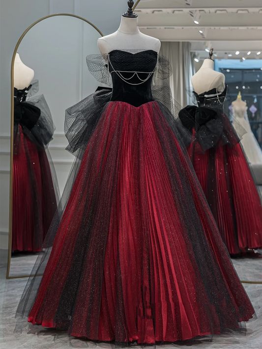 Modest Ball Gown Sweetheart Burgundy Black Tulle Prom Dresses Long Party Dress Birthday Outfit Teenagers Graduation Dress RB1079