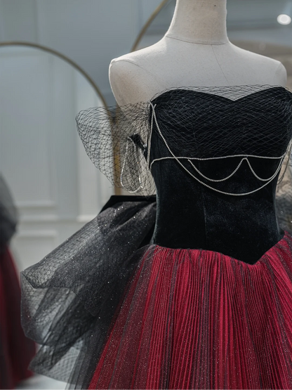 Modest Ball Gown Sweetheart Burgundy Black Tulle Prom Dresses Long Party Dress Birthday Outfit Teenagers Graduation Dress RB1079