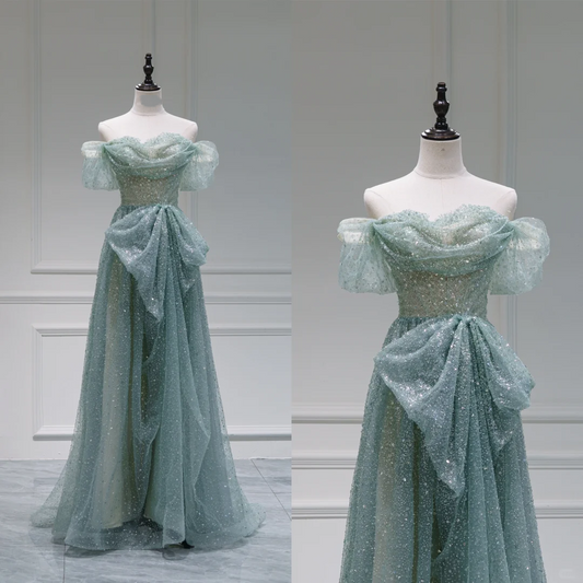 Modest Trendy Ball Gown Off The Shoulder Sequins Pleated Prom Dresses Style Long Senior High School Prom Dress RB1086