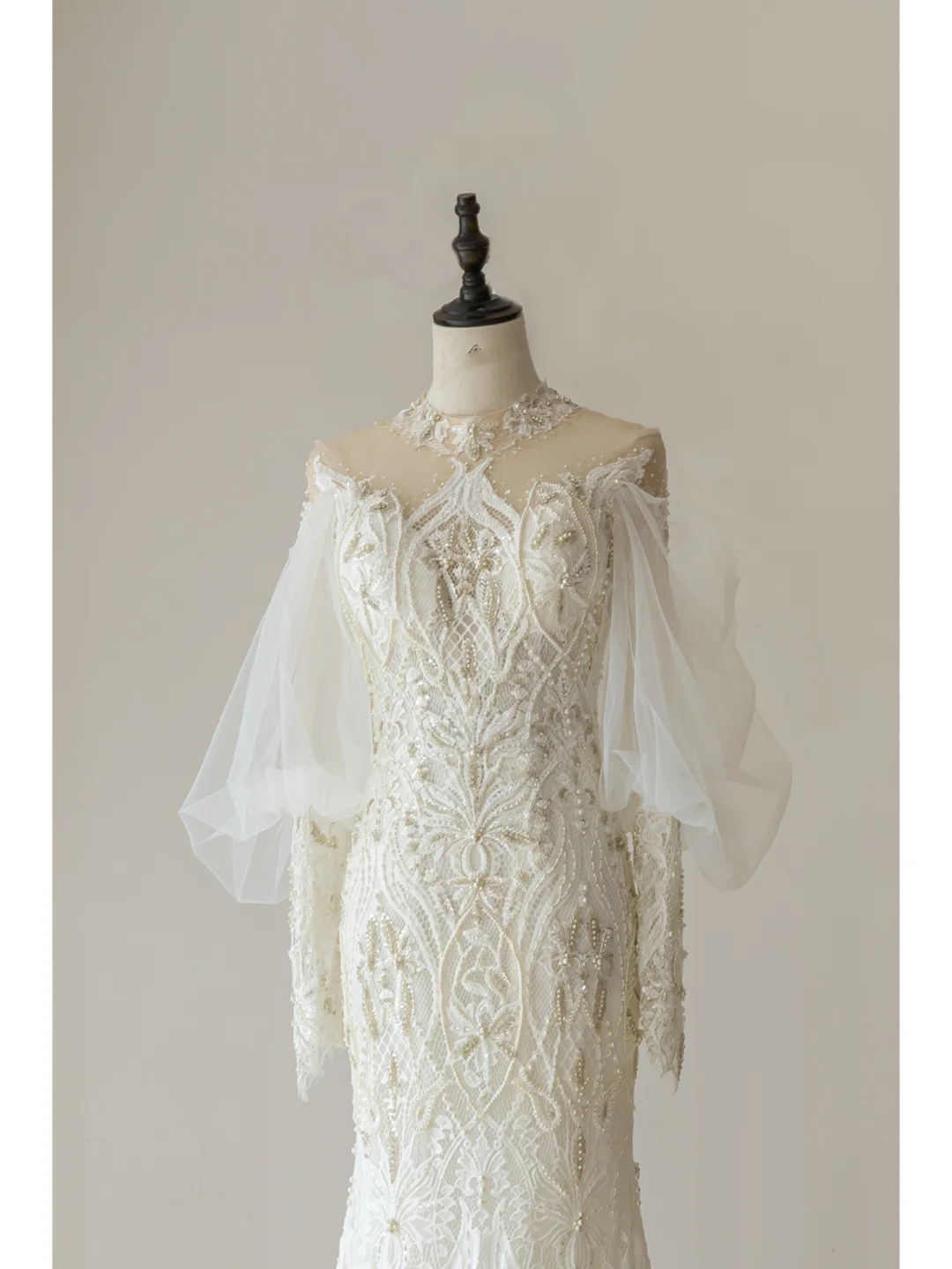 Elegant Mermaid High Neck Long Sleeves Lace White Fitted Wedding Dress Styles Long Bridal Gown Wedding Gowns RB1090