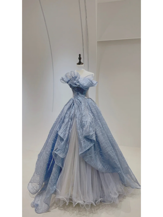 Unique Ball Gown Sweetheart Blue Long Prom Dresses Reveal Inspiration Party Dress 16th Birthday Outfits Graduation Dress RB1093
