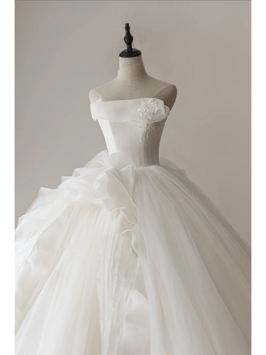 Elegant Modest Ball Gown Strapless Sleeveless Fitted White Lace Corset Wedding Dress Styles Long Bridal Gown Wedding Gowns RB1097
