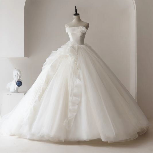 Elegant Modest Ball Gown Strapless Fitted White Lace Corset Wedding Dress Styles Long Bridal Gowns Wedding Dresses RB1103