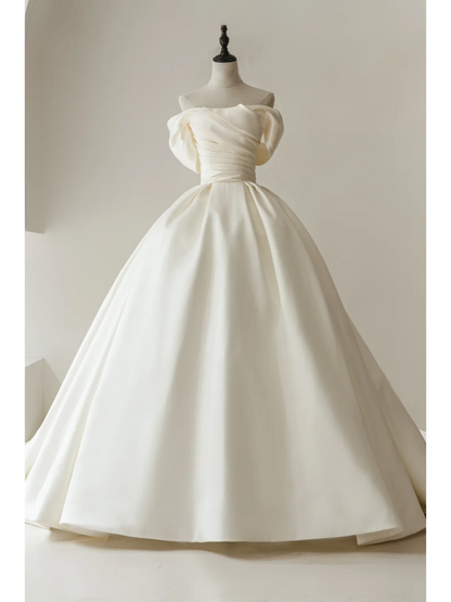 Modest Ball Gown Off The Shoulder Fitted White Satin Corset Wedding Dress Styles Long Bridal Gown Wedding Gowns RB1101