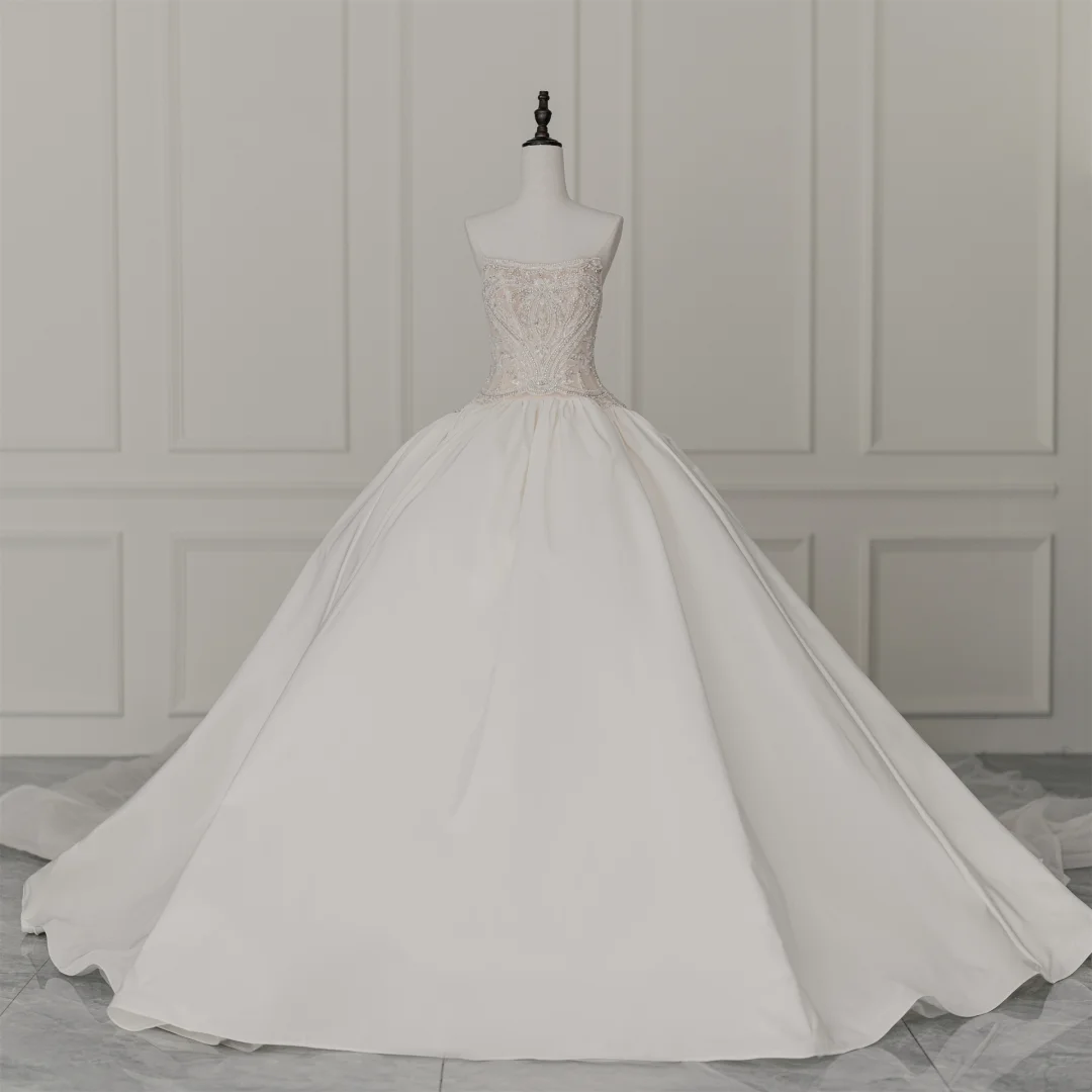Elegant Modest Ball Gown Strapless Sleeveless White Beads Corset Wedding Dress Styles Long Bridal Gown Wedding Gowns RB1102