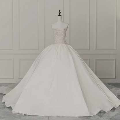 Elegant Modest Ball Gown Strapless Sleeveless White Beads Corset Wedding Dress Styles Long Bridal Gown Wedding Gowns RB1102