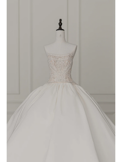 Elegant Modest Ball Gown Strapless Sleeveless White Beads Corset Wedding Dress Styles Long Bridal Gown Wedding Gowns RB1102