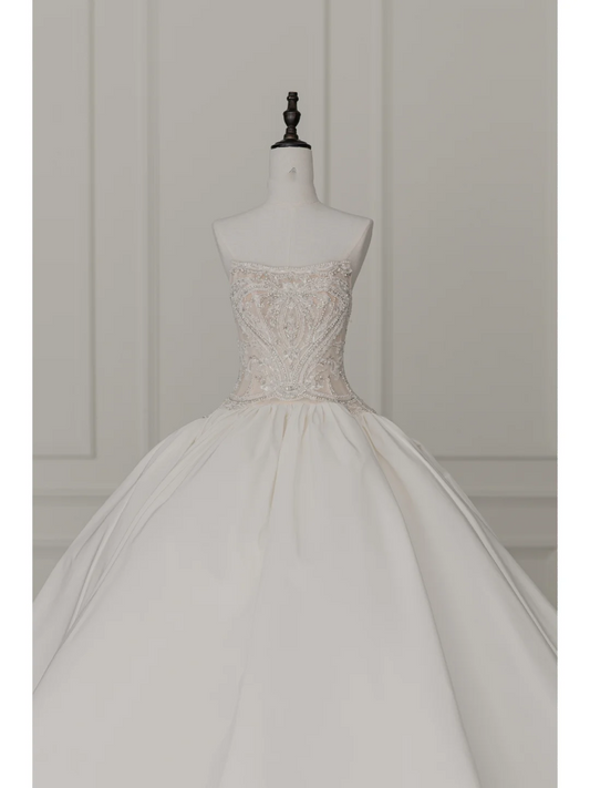 Elegant Modest Ball Gown Strapless Sleeveless White Beads Corset Wedding Dress Styles Long Bridal Gown Wedding Gowns RB1102