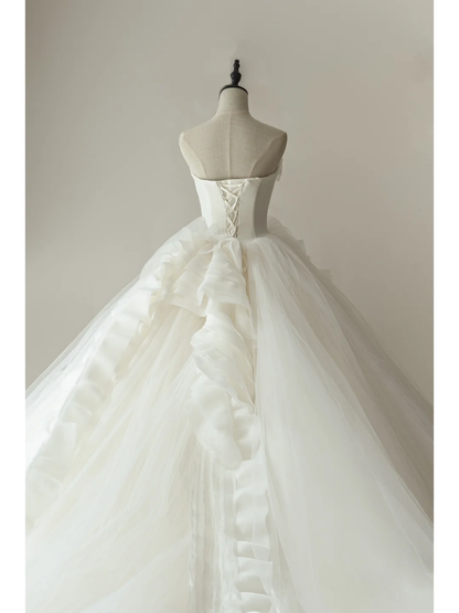 Elegant Modest Ball Gown Strapless Fitted White Lace Corset Wedding Dress Styles Long Bridal Gowns Wedding Dresses RB1103