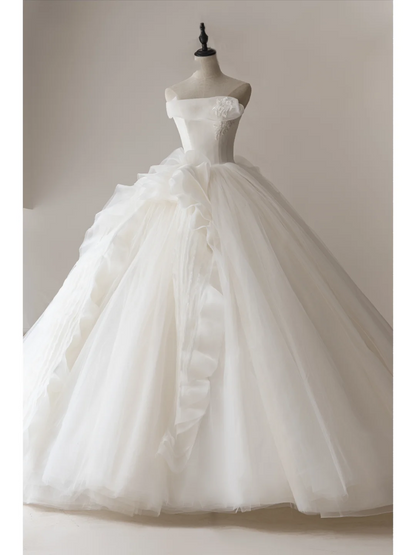 Elegant Modest Ball Gown Strapless Fitted White Lace Corset Wedding Dress Styles Long Bridal Gowns Wedding Dresses RB1103