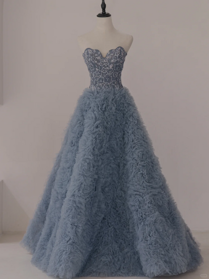Unique Ball Gown Sweetheart Gray Tulle Long Prom Dresses Inspiration Party Dress 18th Birthday Outfit Graduation Dress RB1105
