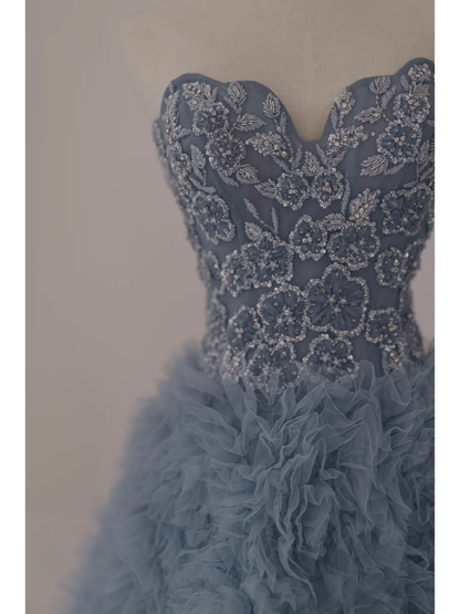 Unique Ball Gown Sweetheart Gray Tulle Long Prom Dresses Inspiration Party Dress 18th Birthday Outfit Graduation Dress RB1105