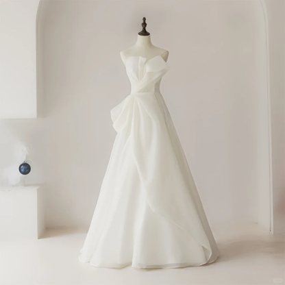 Elegant Modest Ball Gown Strapless Organza White Wedding Dress Styles Long Bridal Gown Wedding Gowns RB1106