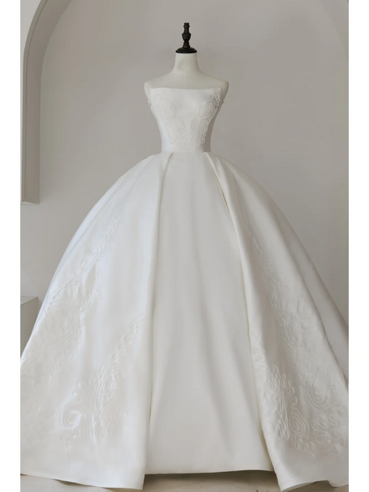 Elegant Modest Ball Gown Strapless Fitted White Appliques Corset Wedding Dress Styles Long Bridal Gowns Wedding Dresses RB1113