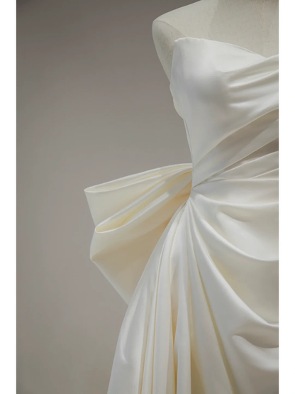 Elegant Modest Mermaid Sweetheart Satin Pleated Wedding Dress Styles Long Bridal Gown Wedding Gowns RB1114