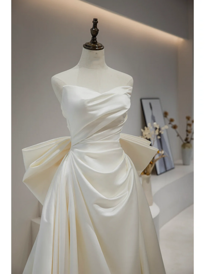 Elegant Modest Mermaid Sweetheart Satin Pleated Wedding Dress Styles Long Bridal Gown Wedding Gowns RB1114