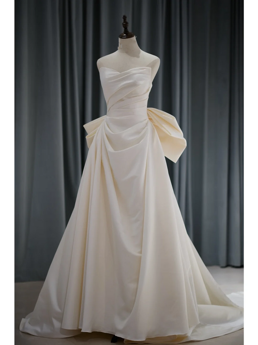 Elegant Modest Mermaid Sweetheart Satin Pleated Wedding Dress Styles Long Bridal Gown Wedding Gowns RB1114
