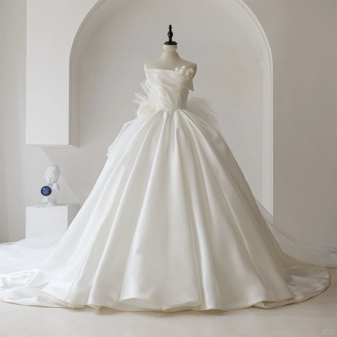 Timeless Modest Ball Gown Strapless Fitted Corset Solid White Wedding Dress Long Bridal Gowns Wedding Dresses RB1117