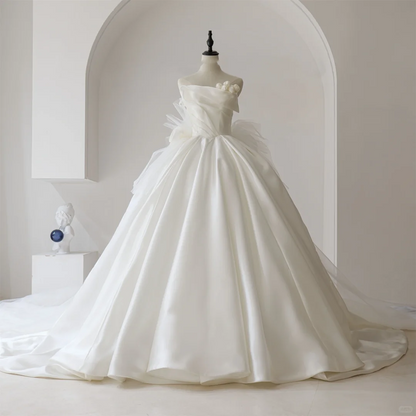 Timeless Modest Ball Gown Strapless Fitted Corset Solid White Wedding Dress Long Bridal Gowns Wedding Dresses RB1117
