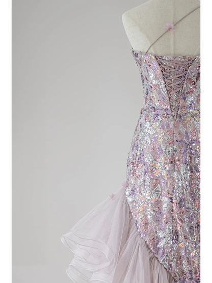 Modest Mermaid One Shoulder Sequin Lilac Prom Dresses Long Party Dress 18th Birthday Outfit Teenagers Graduation Dress RB1119