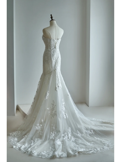 Romantic Mermaid Sweetheart Lace Corset White Wedding Dress Styles Long Bridal Gown Wedding Gowns RB1120