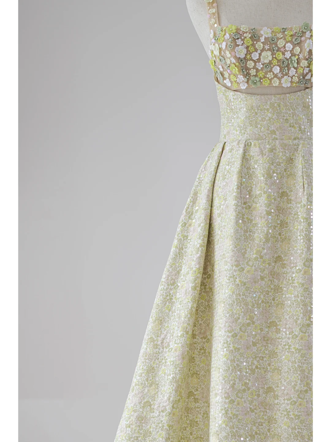 Cute Ball Gown Square Neck Yellow Sequin Flowers Prom Dresses Long Party Dress Birthday Outfit Teenagers Graduation Dress RB1121