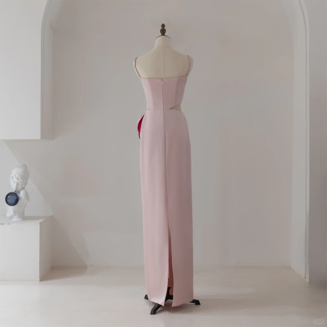 Modest Trendy Sheath Spaghetti Straps Pink Plain Prom Dresses Long Senior High School Dance Party Dress RB1122
