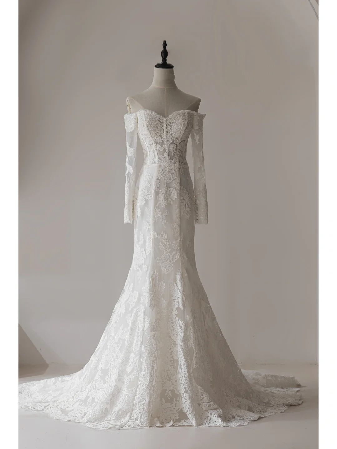 Modest Mermaid Off The Shoulder Long Sleeves Fitted Lace Corset Wedding Dress Long Bridal Gown Wedding Gowns RB1123