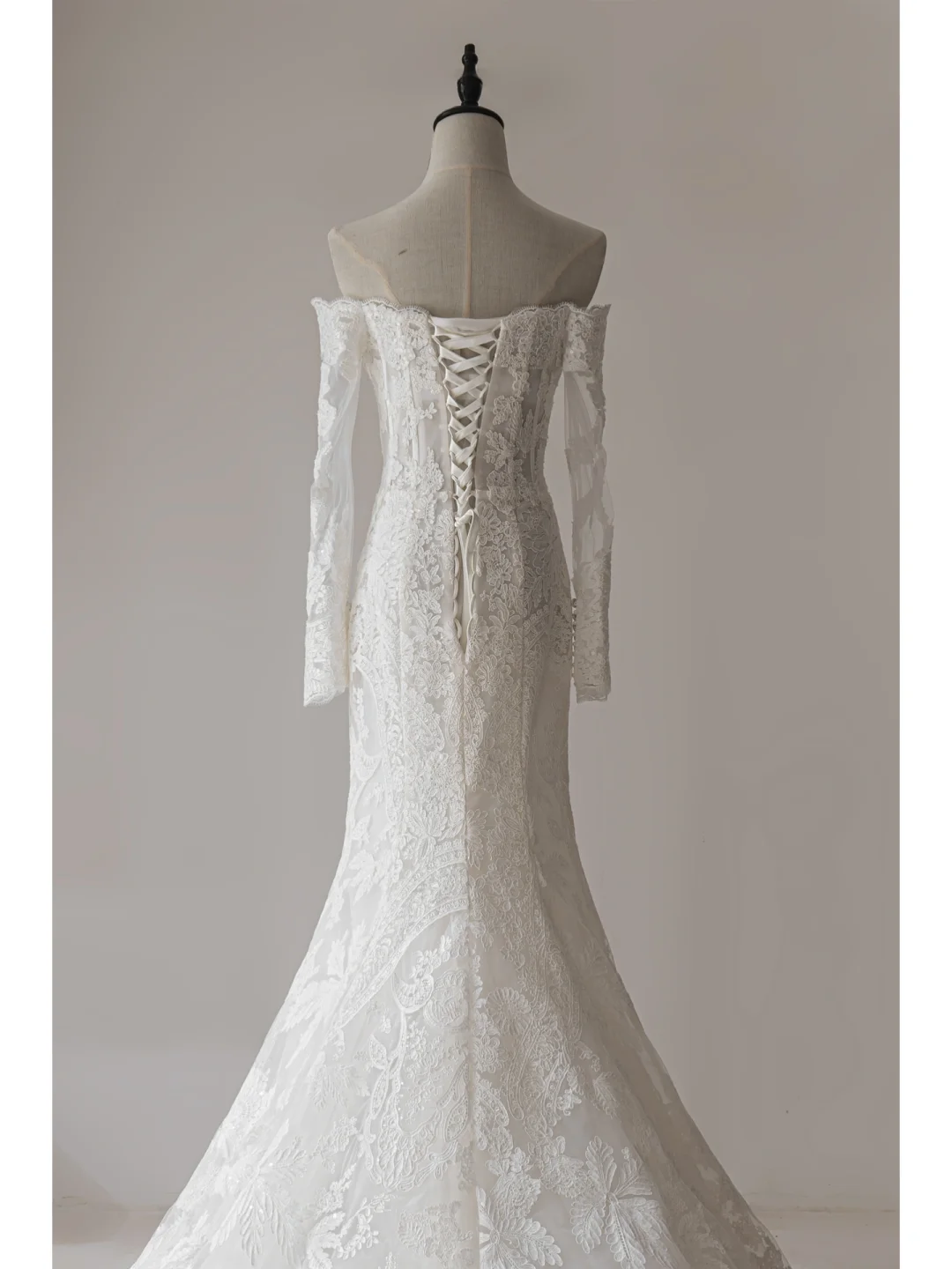 Modest Mermaid Off The Shoulder Long Sleeves Fitted Lace Corset Wedding Dress Long Bridal Gown Wedding Gowns RB1123