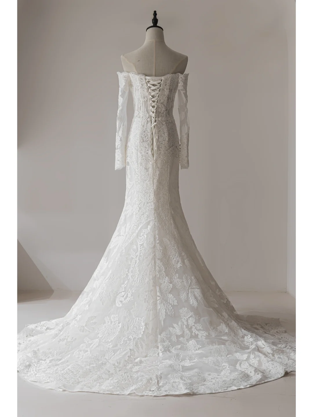 Modest Mermaid Off The Shoulder Long Sleeves Fitted Lace Corset Wedding Dress Long Bridal Gown Wedding Gowns RB1123