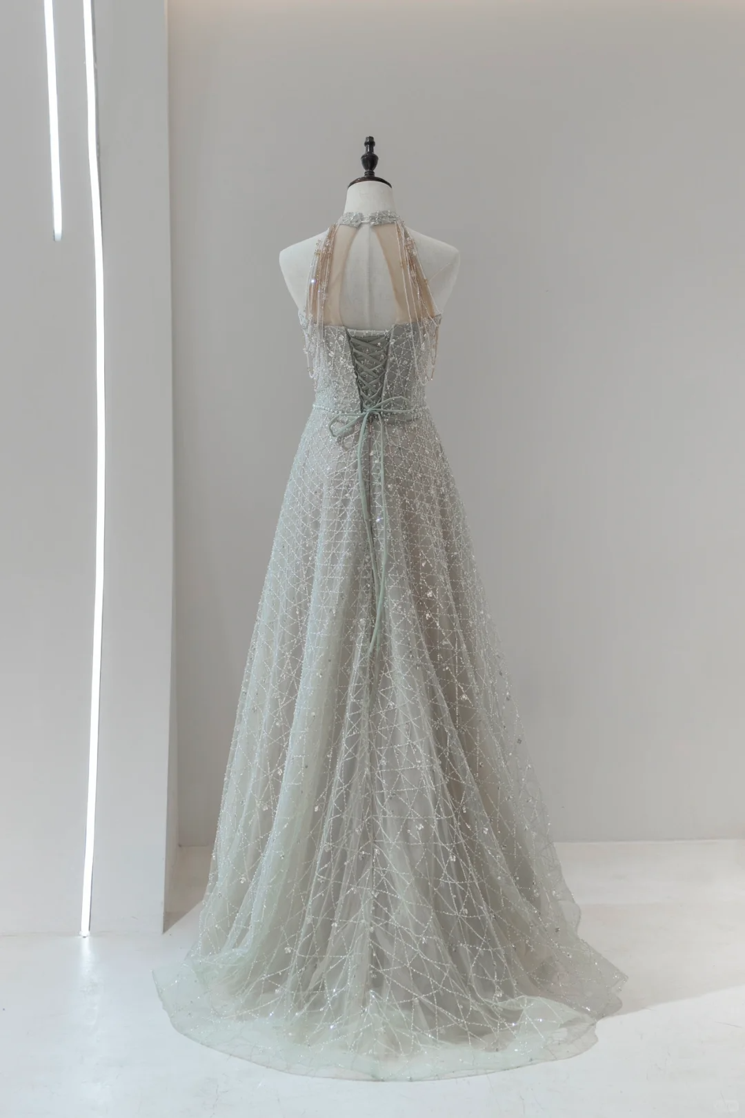Cute A Line Gray High Neck Sequin Prom Dresses Long Party Dress Birthday Outfit Teenagers Graduation Dress RB1124