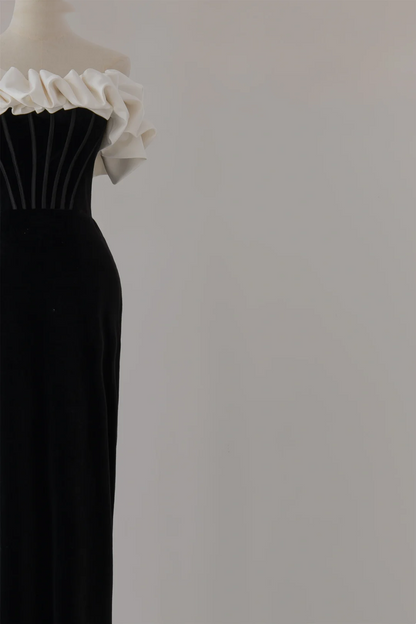 Unique Sheath Off The Shoulder Black Velvet Long Prom Dresses Inspiration Party Dress 18th Birthday Outfit Graduation Dress RB1126