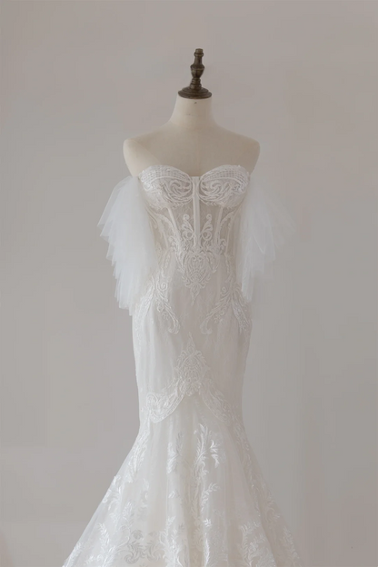 Pretty Mermaid Sweetheart White Fitted Lace Corset Wedding Dress Long Bridal Gown Wedding Gowns RB1132