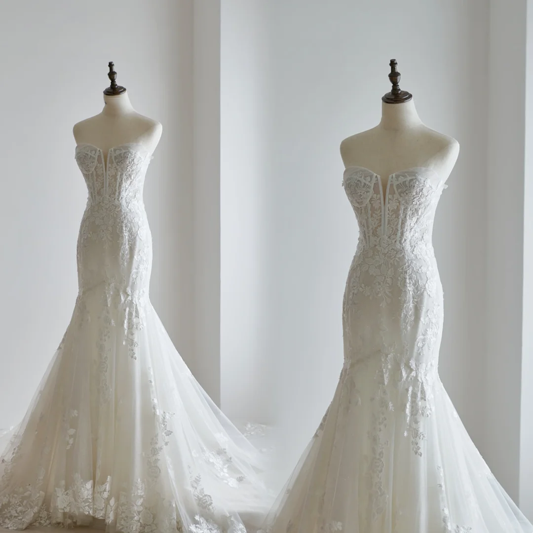 Romantic Mermaid Sweetheart Lace Corset White Wedding Dress Styles Long Bridal Gown Wedding Gowns RB1120