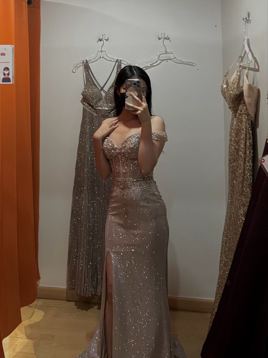 Unique Mermaid Off The Shoulder Sequin Slit Long Classy Beautiful Prom Dresses Inspiration Party Dress Birthday Outfit Graduation Dress RB1149
